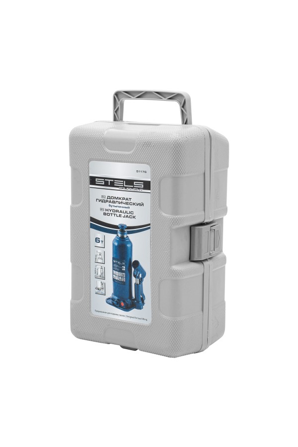 Домкрат гидравлический бутылочный, 6 т, h подъема 207-404 мм, в пластиковом кейсе Stels