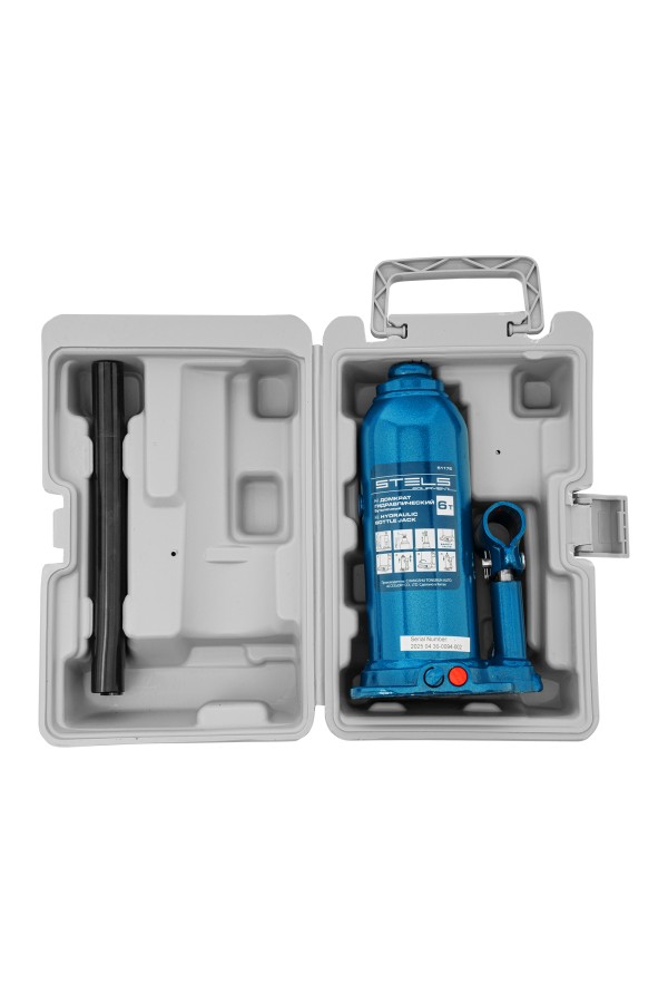 Домкрат гидравлический бутылочный, 6 т, h подъема 207-404 мм, в пластиковом кейсе Stels