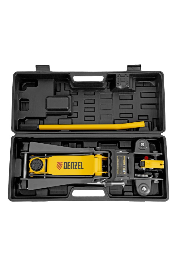 Домкрат гидравлический подкатной с фиксатором, 2,5 т,  85-385 мм, в пласт. кейсе Denzel