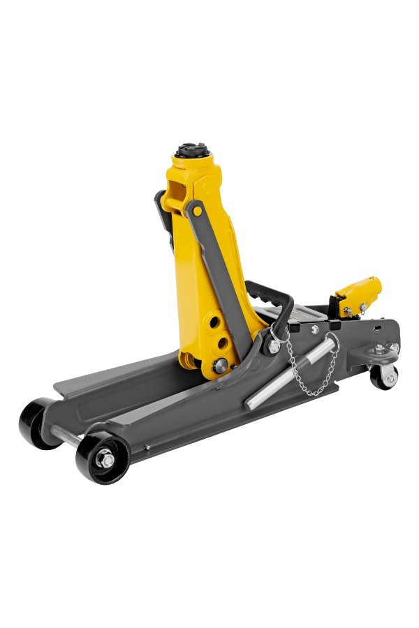 Домкрат гидравлический подкатной с фиксатором, 2,5 т,  85-385 мм, в пласт. кейсе Denzel