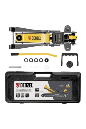 Домкрат гидравлический подкатной с фиксатором, 2,5 т,  85-385 мм, в пласт. кейсе Denzel
