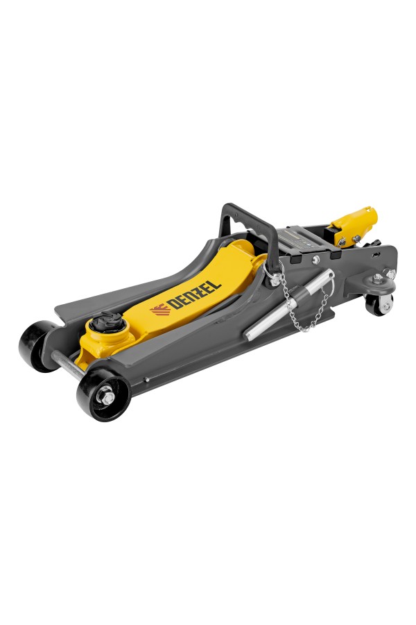 Домкрат гидравлический подкатной с фиксатором, 2,5 т,  85-385 мм, в пласт. кейсе Denzel