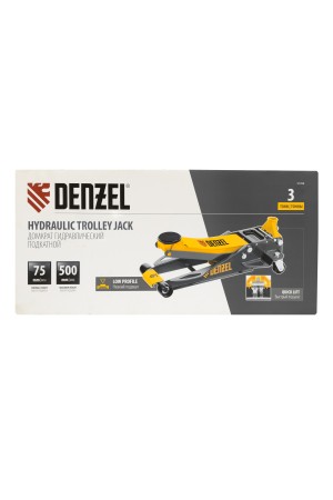Домкрат гидравлический подкатной, 3 т, 75-500 мм, быстрый подъем, низкий подхват, проф. Denzel