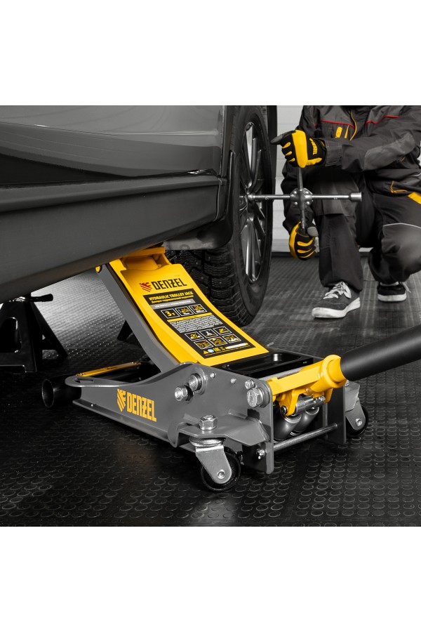 Домкрат гидравлический подкатной, 3 т, 75-500 мм, быстрый подъем, низкий подхват, проф. Denzel