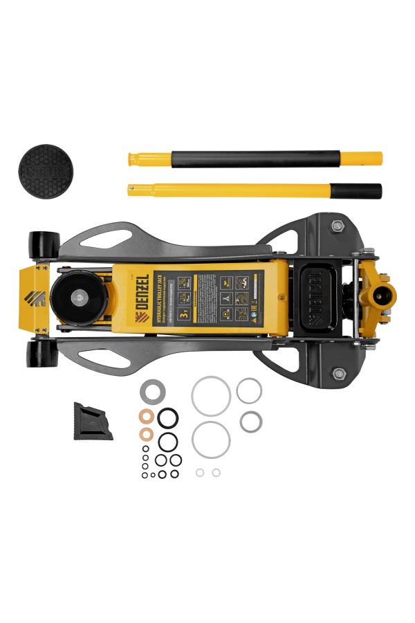 Домкрат гидравлический подкатной, 3 т, 75-500 мм, быстрый подъем, низкий подхват, проф. Denzel