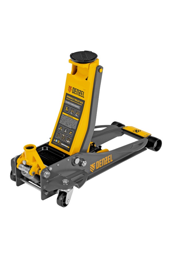 Домкрат гидравлический подкатной, 3 т, 75-500 мм, быстрый подъем, низкий подхват, проф. Denzel