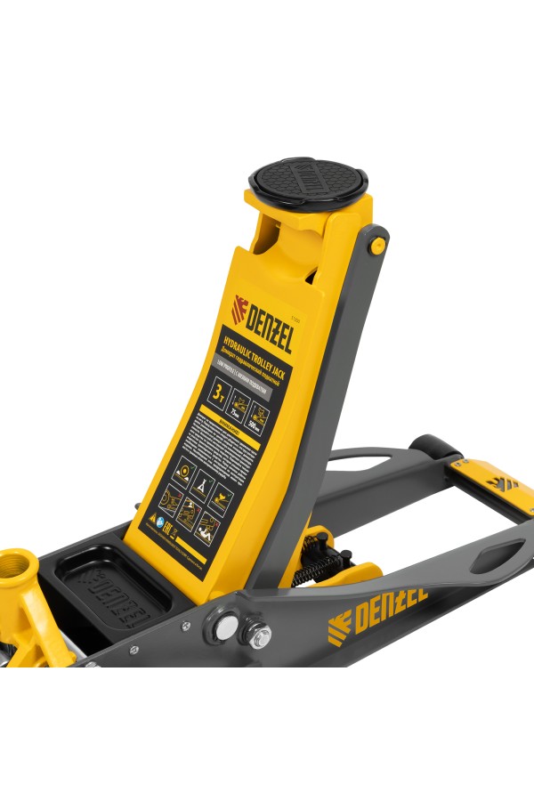 Домкрат гидравлический подкатной, 3 т, 75-500 мм, быстрый подъем, низкий подхват, проф. Denzel