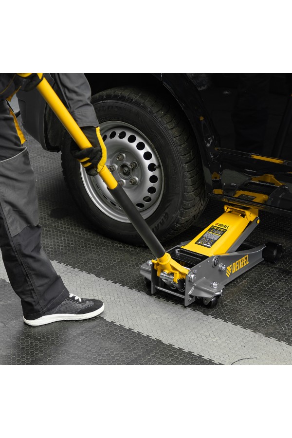Домкрат гидравлический подкатной, 3 т, 125-470 мм, быстрый подъем, проф. Denzel