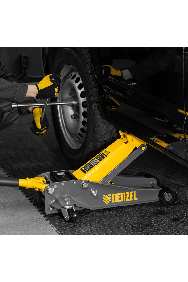 Домкрат гидравлический подкатной, 3 т, 125-470 мм, быстрый подъем, проф. Denzel