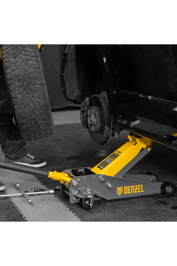 Домкрат гидравлический подкатной, 3 т, 125-470 мм, быстрый подъем, проф. Denzel