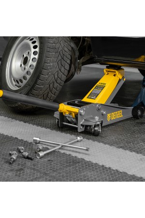 Домкрат гидравлический подкатной, 3 т, 125-470 мм, быстрый подъем, проф. Denzel