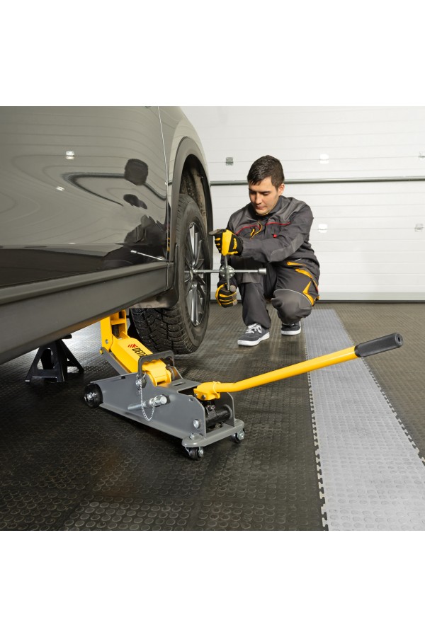 Домкрат гидравлический подкатной с фиксатором, 3 т, 190-532 мм, SUV/ Denzel
