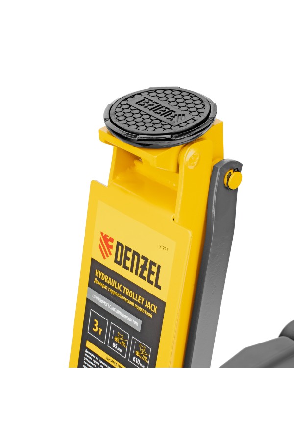 Домкрат гидравлический подкатной, 3 т, 85-610 мм, быстрый подъем, низ. подхват, проф, SUV Denzel