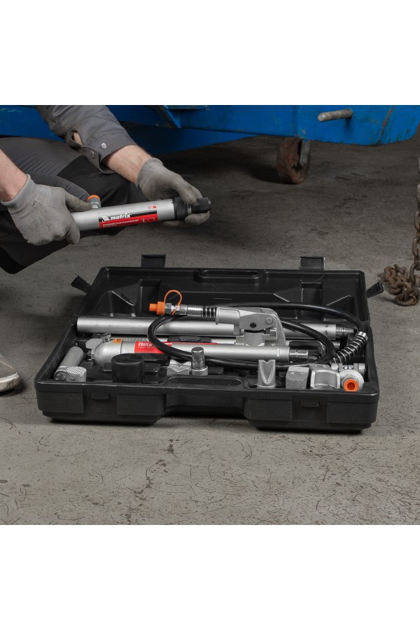 Растяжка гидравлическая, 4 т, набор из 17 предметов, 7 сменных насадок, в пластиковом кейсе Matrix