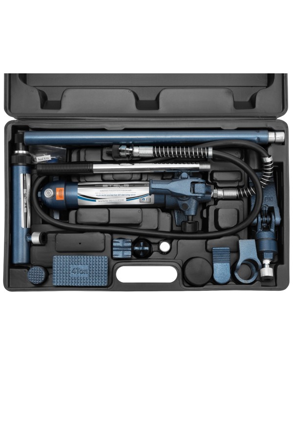 Растяжка гидравлическая, 4 т, набор из 17 предметов, 7 сменных насадок, в пластиковом кейсе Stels