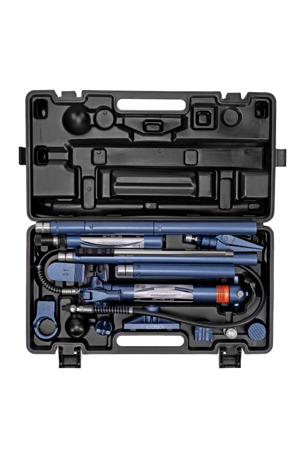 Растяжка гидравлическая, 10 т, набор из 17 предметов, 7 сменных насадок, в пластиковом кейсе Stels