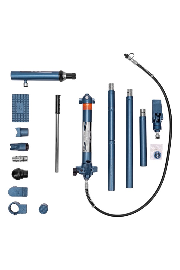 Растяжка гидравлическая, 10 т, набор из 17 предметов, 7 сменных насадок, в пластиковом кейсе на колесах Stels