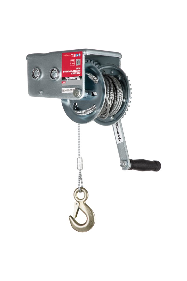 Лебедка шестеренчатая, тяга 0.8 т, тросовая Matrix