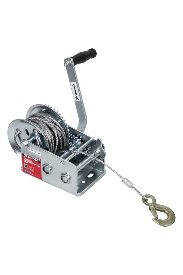 Лебедка шестеренчатая, тяга 0.8 т, тросовая Matrix
