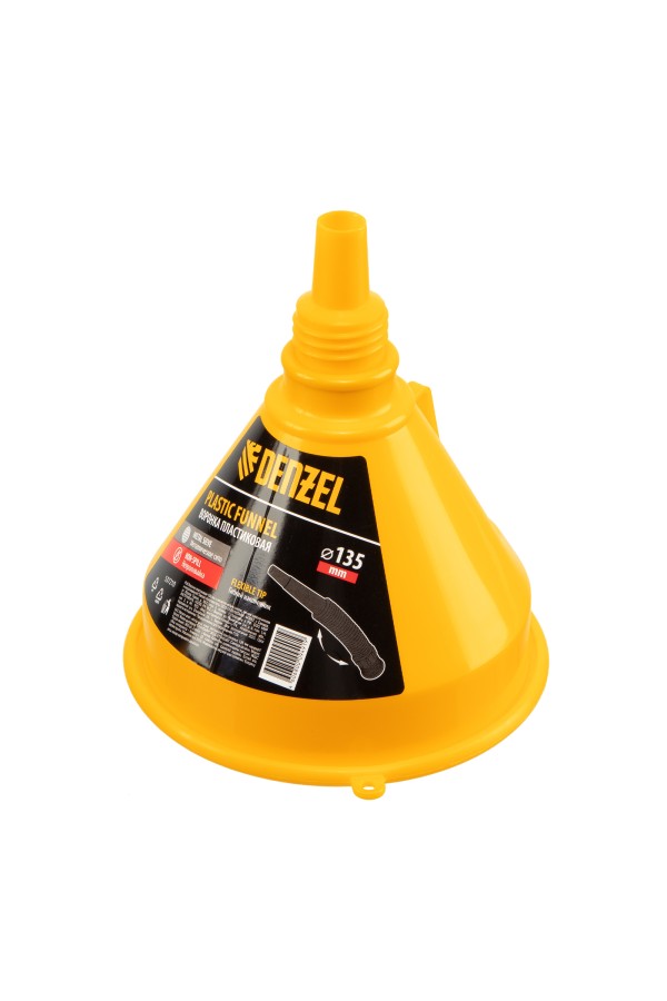 Воронка пластиковая 135 мм с металлическим ситом, гибким наконечником и непроливайкой Denzel
