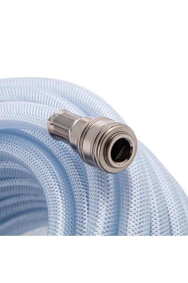 Шланг пневматический ПВХ, 10 x 16 мм, 18 бар, армированный, прозрачный, быстросъемное соединение, 15 м Stels