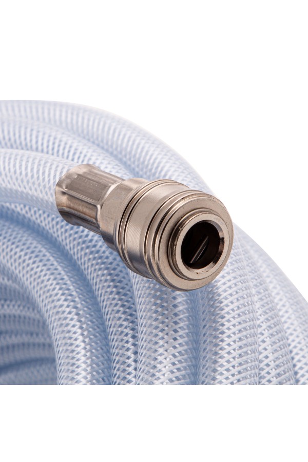 Шланг пневматический ПВХ, 10 x 16 мм, 18 бар, армированный, прозрачный, быстросъемное соединение, 30 м Stels