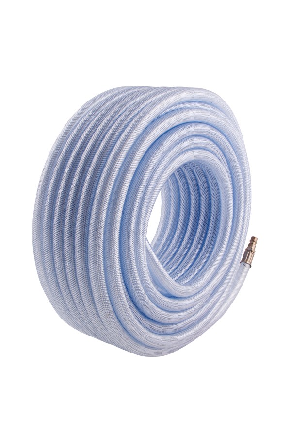 Шланг пневматический ПВХ, 10 x 16 мм, 18 бар, армированный, прозрачный, быстросъемное соединение, 30 м Stels