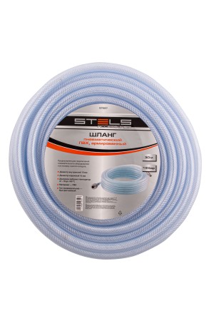 Шланг пневматический ПВХ, 10 x 16 мм, 18 бар, армированный, прозрачный, быстросъемное соединение, 30 м Stels