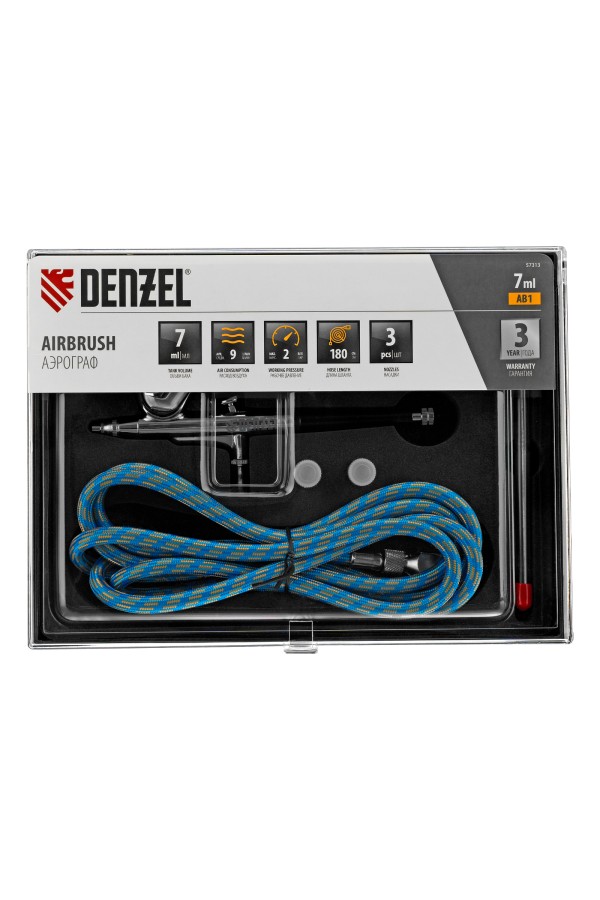 Аэрограф с верхним бачком AB1, 0.2/0.3/0.5 мм, 7 мл, 9 л/мин Denzel