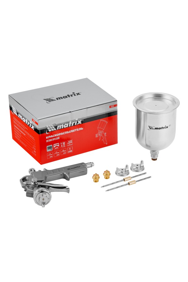 Краскораспылитель пневматический с верхним бачком V 1, 0 л, сопло D 1.2, 1.5 и 1.8 мм Matrix