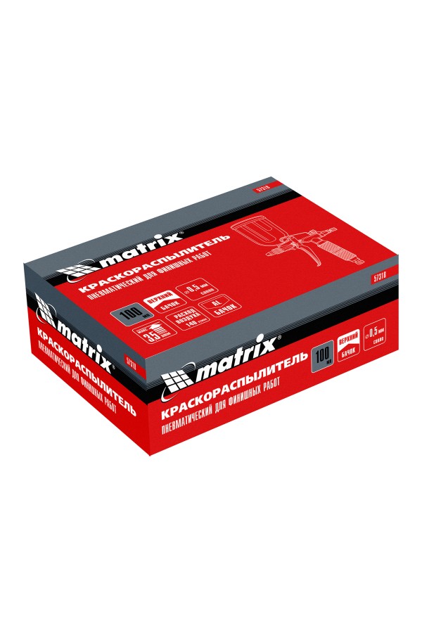 Краскораспылитель пневматический для финишных работ с верхним бачком V 0,1 л, сопло D 0.5 мм Matrix