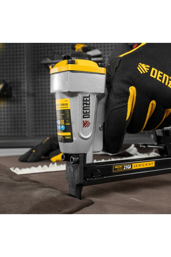 Степлер пневматический PS8016 для прямоугольных скоб 21GA от 6 до 16 мм Denzel