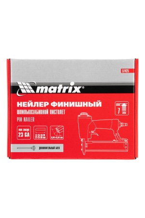 Нейлер финишный, шпилькозабивной пистолет, пневматический, гвоздь 23GA D 0.64 мм  длина 10-30 мм Matrix