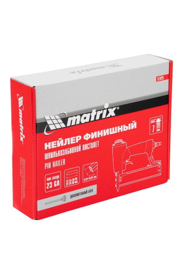 Нейлер финишный, шпилькозабивной пистолет, пневматический, гвоздь 23GA D 0.64 мм  длина 10-30 мм Matrix