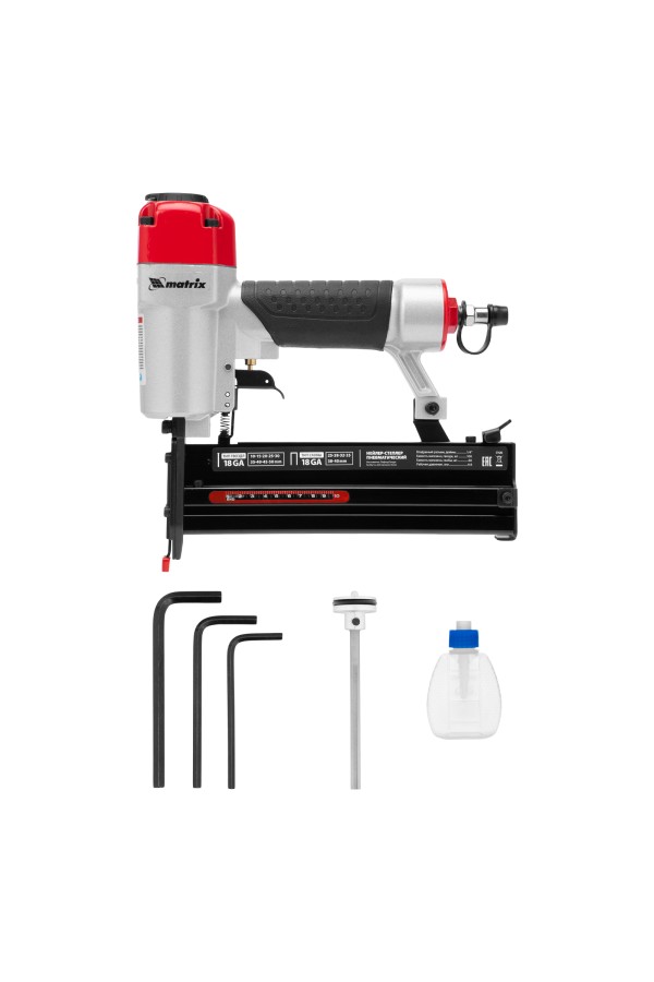 Нейлер-степлер пневматический 2 в 1, гвозди 18GA длина 10-50 мм, скобы 18GA длина 25-40 мм Matrix