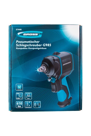 Гайковерт пневматический ударный G985, 1/2, Twin Hammer, 610 Нм, 9000 об/мин, композитный Gross
