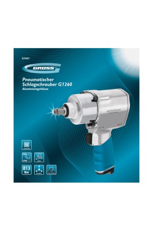 Гайковерт пневматический ударный G1260,1/2, Twin Hammer, 813Нм, 7000 об/мин Gross