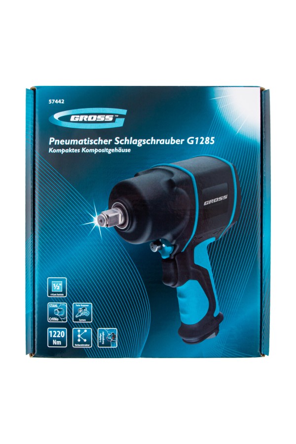 Гайковерт пневматический ударный G1285, 1/2, Twin Hammer, 1220Нм, 6500 об/мин, композитный Gross