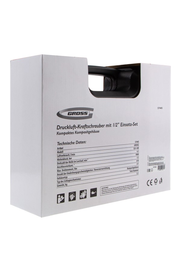 Гайковерт пневматический ударный G985K2, 1/2, 610Нм 9000 об/мин, с набором 17 предметов Gross