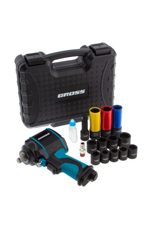 Гайковерт пневматический ударный G985K2, 1/2, 610Нм 9000 об/мин, с набором 17 предметов Gross