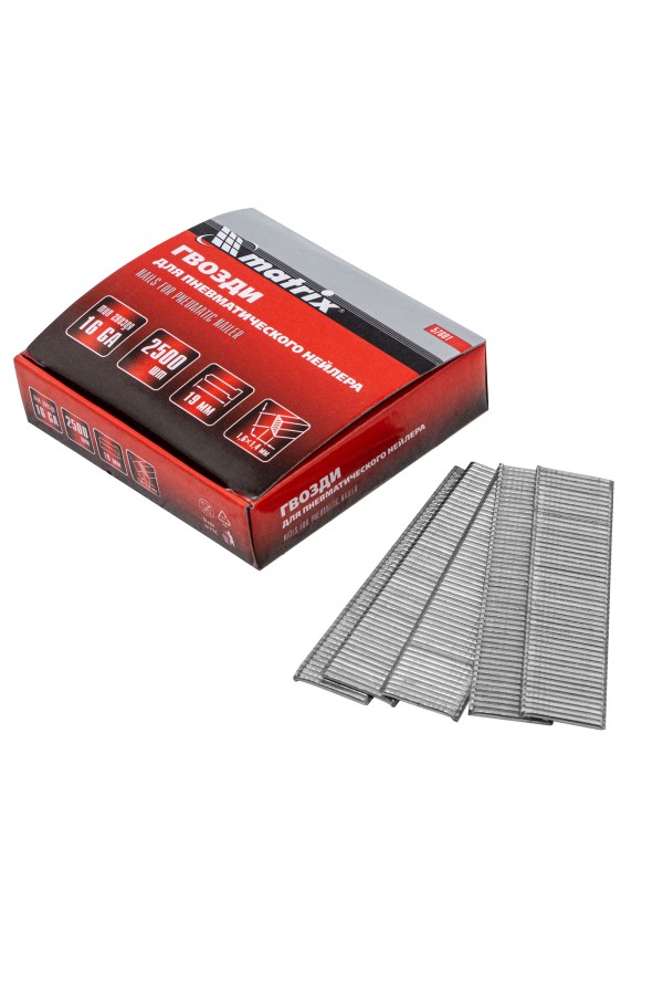 Гвозди для пневматического нейлера 16GA, сечение 1.6 х 1.4, длина 19 мм, 2500 шт Matrix