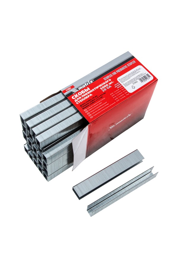 Скобы для пневматического степлера, 19 мм, ширина 1.2 мм, толщина 0.6 мм, ширина скобы 11.2 мм, 5000 шт Matrix