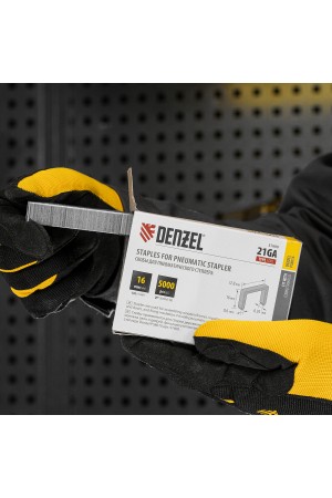 Скобы 21GA для пнев. степл., 16мм, шир. - 0,95мм, тол. - 0,6мм, шир. скобы - 12,8мм, 5000шт Denzel