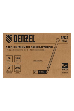 Гвозди для пнев. нейлера (оцинк.), длина - 90 мм, диам. - 3,05 мм, 2000 шт. Denzel