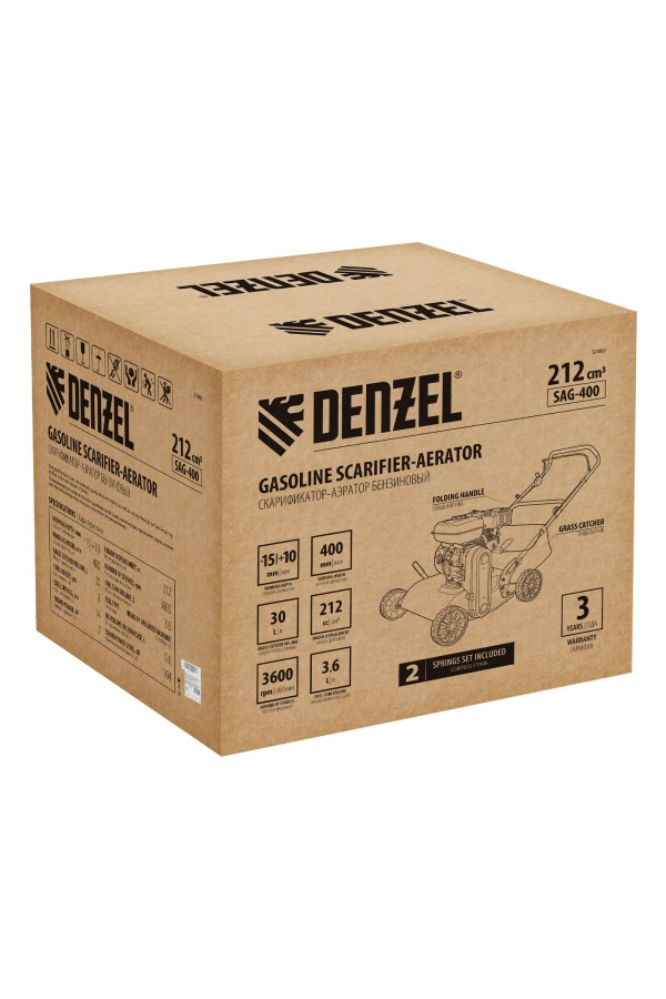 Скарификатор-аэратор бензиновый SAG-400, 212 см3, -15/+10 мм, 40 см Denzel