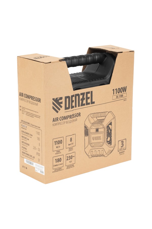 Компрессор воздушный DL1100 1.1 кВт, 180 л/мин, с набором аксессуаров Denzel
