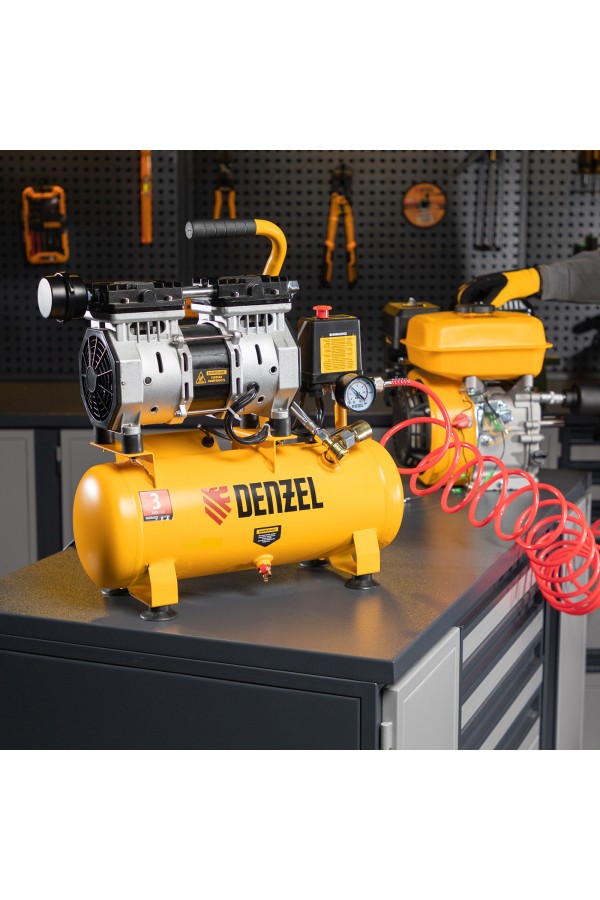 Компрессор DLS650/10 безмаслянный малошумный 650 Вт, 120 л/мин, ресивер 10 л Denzel