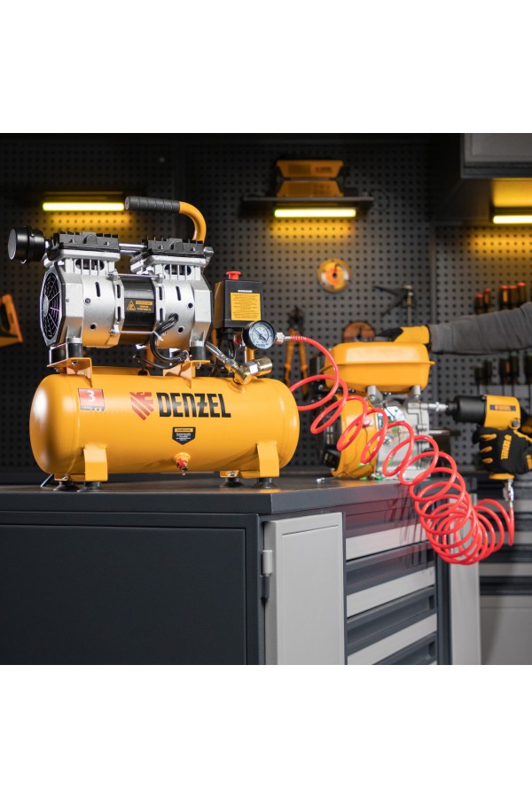 Компрессор DLS650/10 безмаслянный малошумный 650 Вт, 120 л/мин, ресивер 10 л Denzel