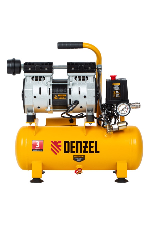 Компрессор DLS650/10 безмаслянный малошумный 650 Вт, 120 л/мин, ресивер 10 л Denzel