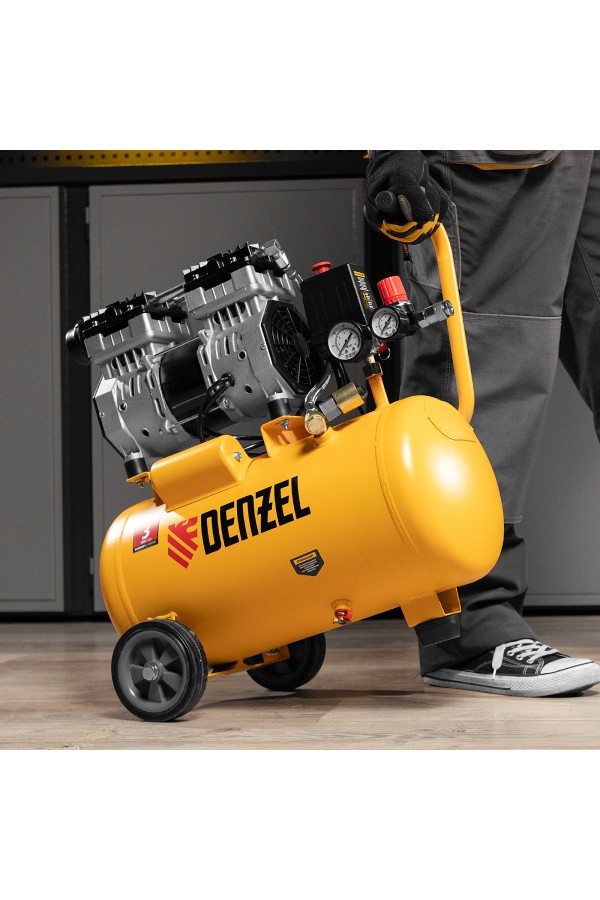 Компрессор DLS950/24 безмаслянный малошумный 950 Вт, 165 л/мин, ресивер 24 л Denzel